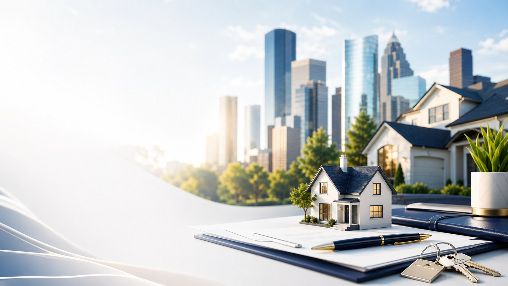 Modern Houston mortgage and insurance office scene